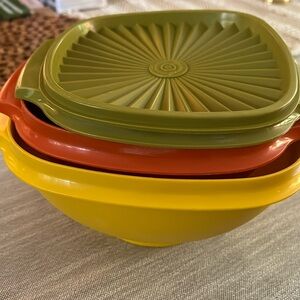 Vintage Tupperware Orange, Green and Yellow Container 1 Lid Plastic 1323-8